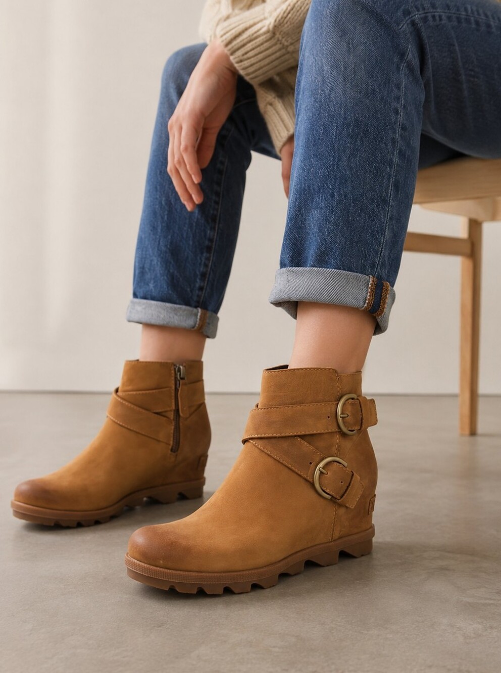 Sorel Joan of Arctic Wedge II Buckle Boot in Elk Tan Brown